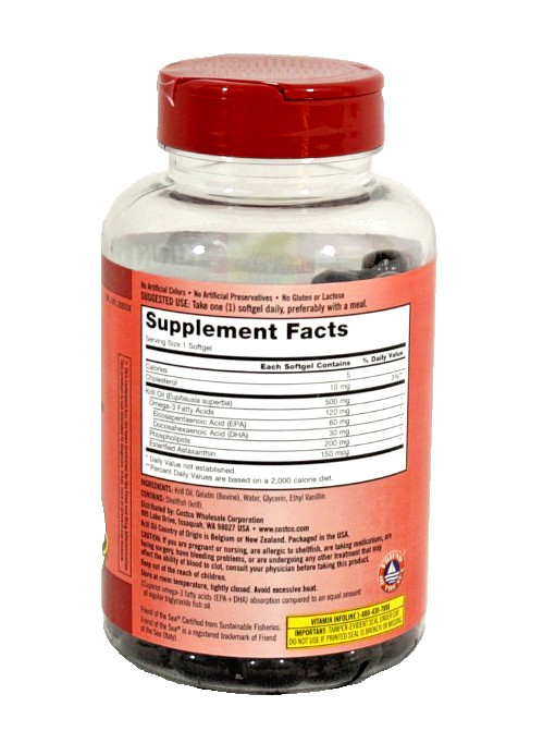 Kirkland Signature Krill Oil 500mg 180 Softgels Omega-3 Astaxanthin Free Ship