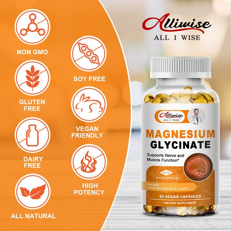 Magnesium Glycinate 400mg – 120 Capsules For Sleep, Stress Relief Support Bone