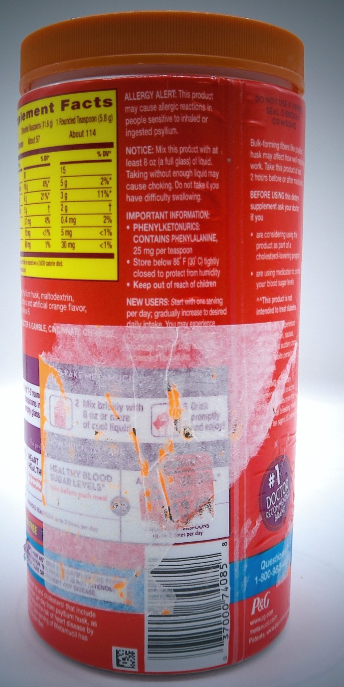 Metamucil 4-in-1 Orange Fiber SUGAR FREE, 114 Teaspoons, 23.3 Oz., Exp. 1/29