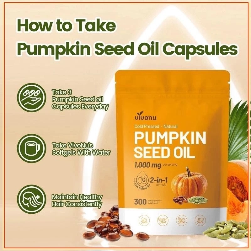 Natural Pumpkin Seed Oil – Saw Palmetto Softgels 1000mg High Potency / Prostate