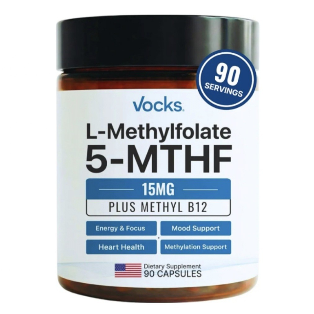 Vocks L-Methylfolate 15mg 5-MTHF + Methyl B12 High Potency Supplement 90 Capsule
