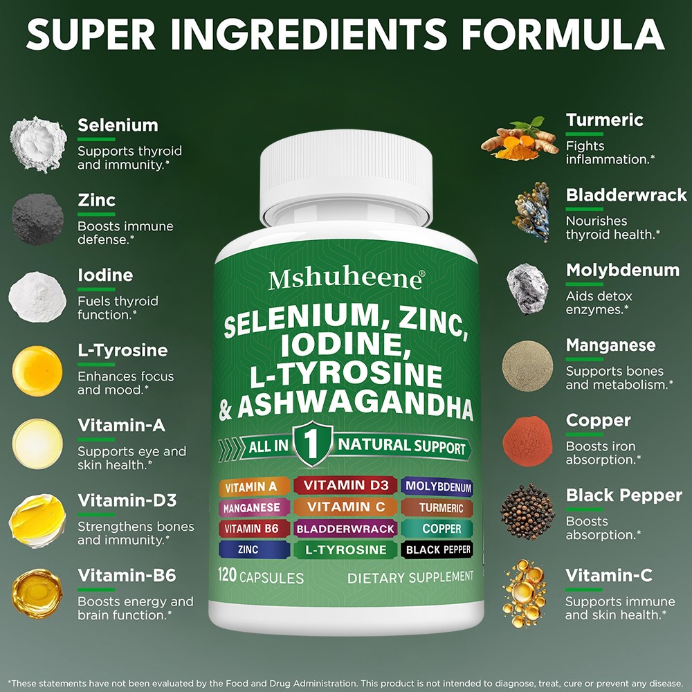 Selenium Zinc Iodine Supplements Thyroid Cellular Health Immune 30-120 Capsules