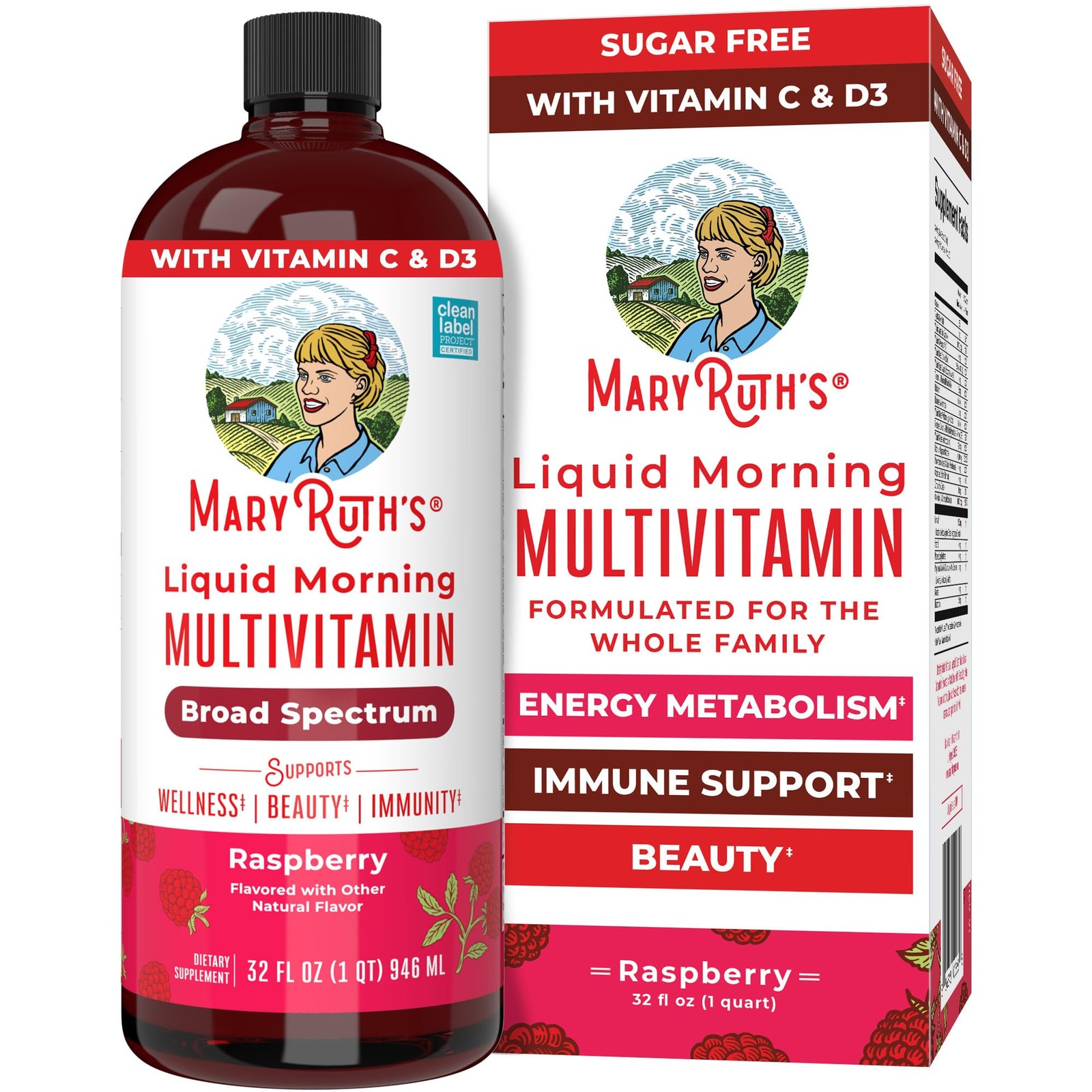 MARYRUTH’S Liquid Morning Multivitamin, Raspberry 32 fl. oz. Exp 07/2027
