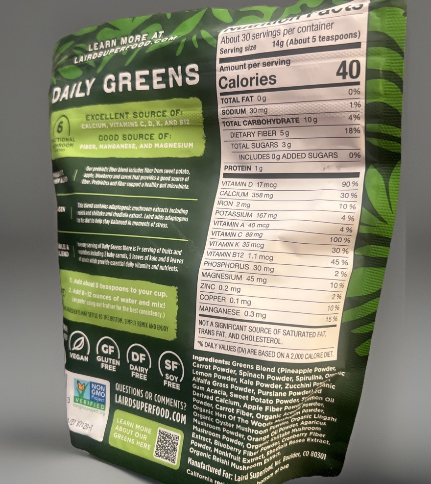 Laird Prebiotic Superfood Daily Greens – Value Size 14.8 oz (420 g) ($60 Value)