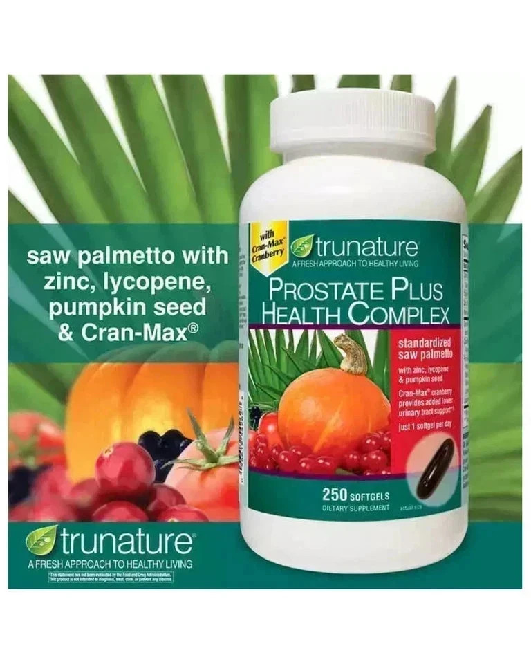 pack of 2-trunature Prostate Plus Health Complex, 250 Softgels with Saw Palmento