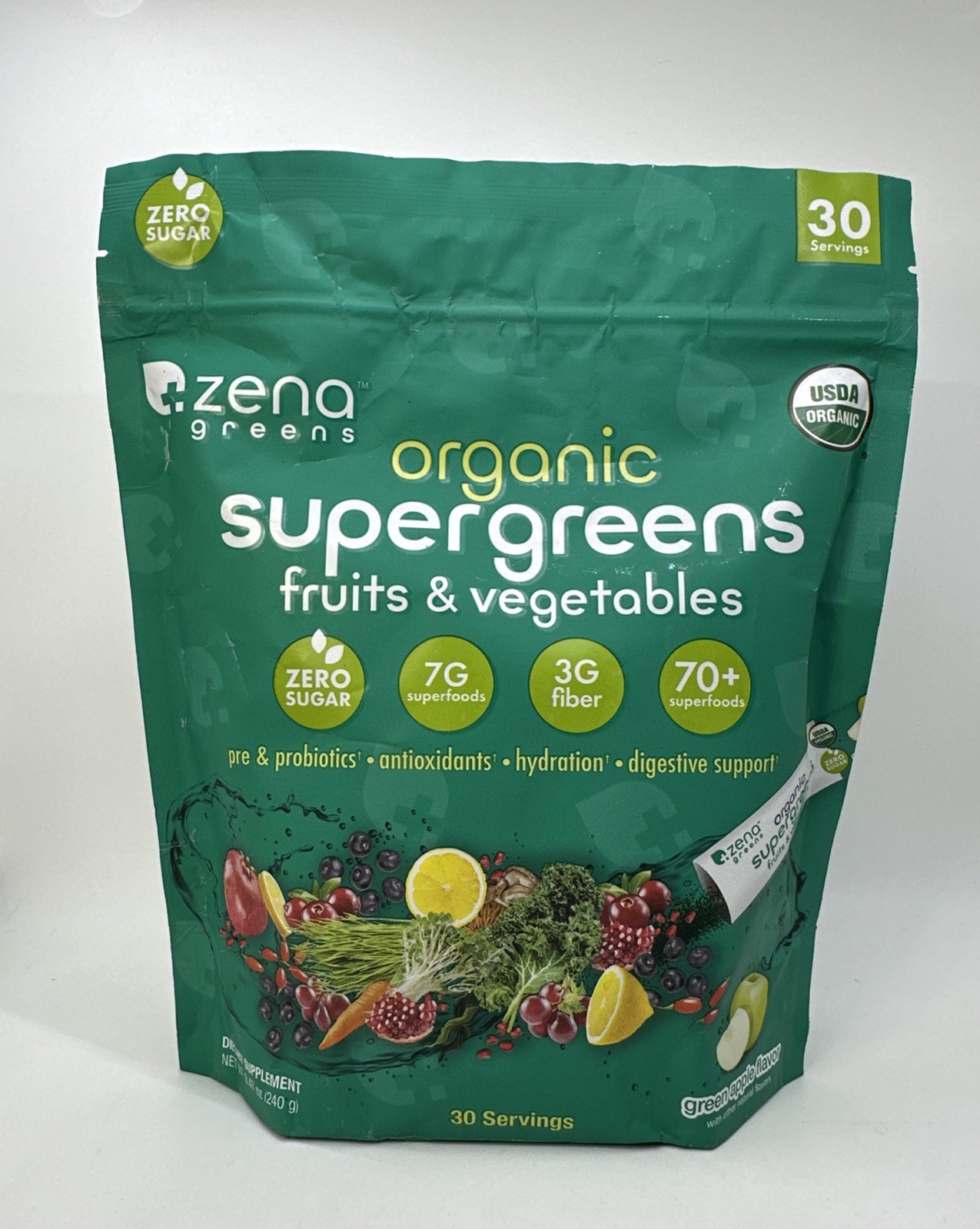 BB:07/27 Zena Nutrition Organic Super Greens Powder 70+ Superfoods (30 servings)