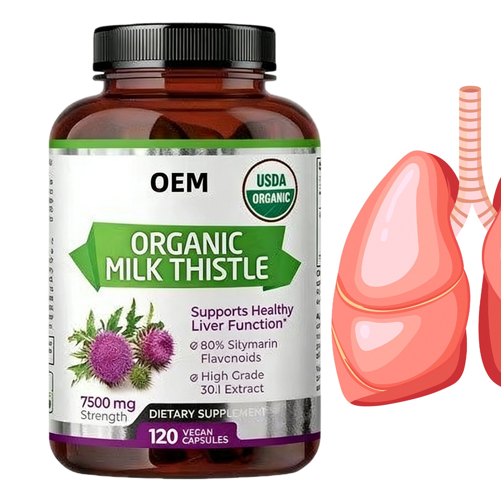 Advanced Organic USDA Milk Thistle 7500mg 120 Vegan Caps 80% Silymarin Liver Cle