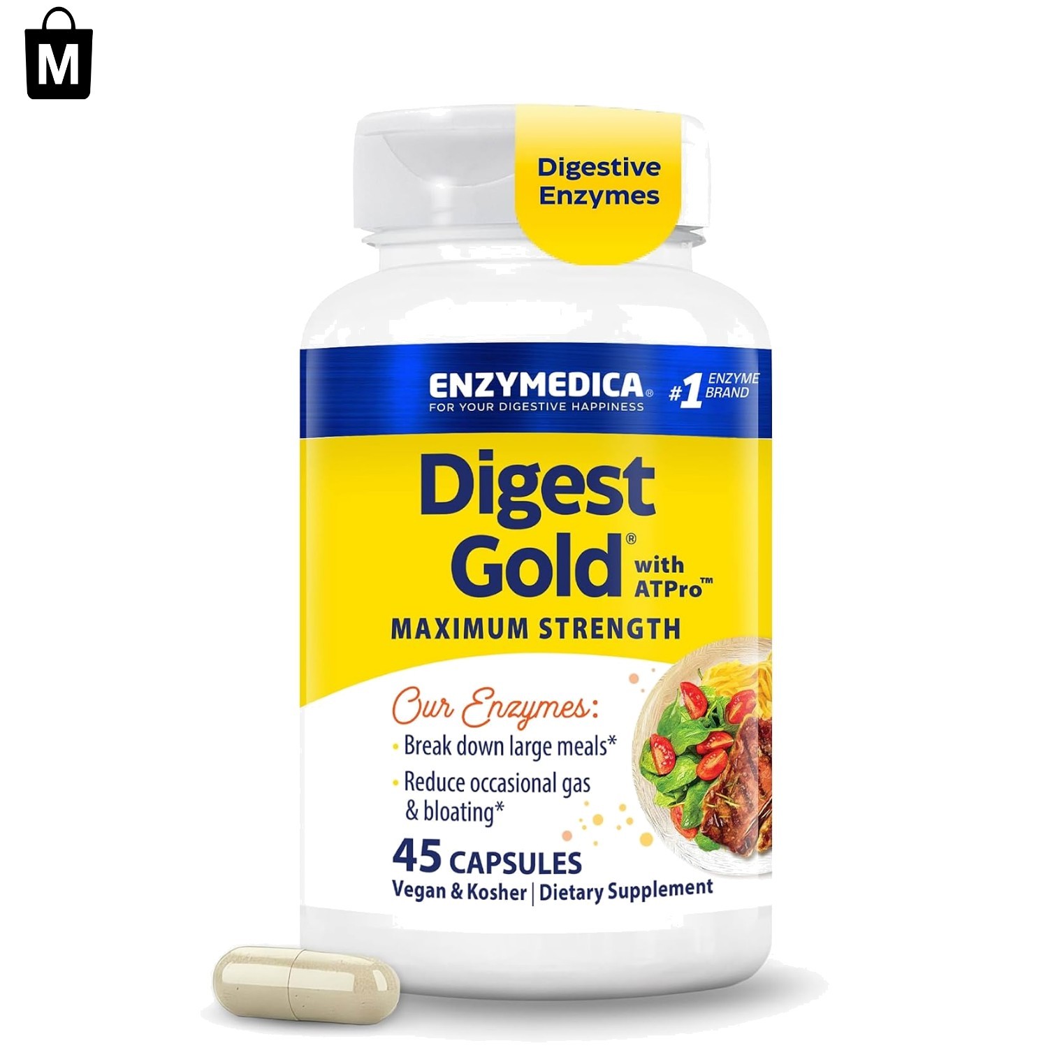 Digest Gold Maximum Strength Enzyme Supplement – 45 Caps for Energy