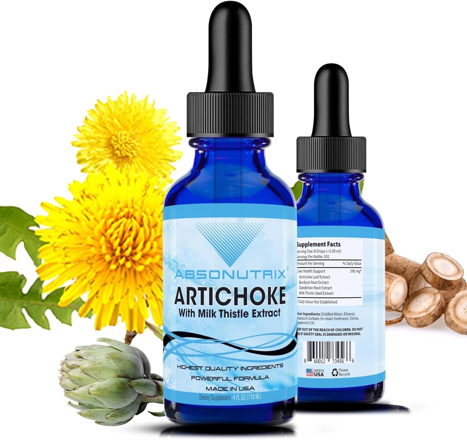 Absonutrix Artichoke with Organic Milk Thistle Extract, 390 mg, 4 FL OZ Liquid