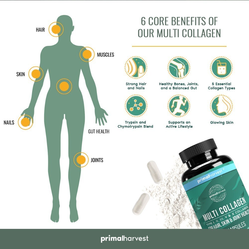 Primal Harvest Multi Collagen 120 Capsules (I, II, III, V, X) Supplement…