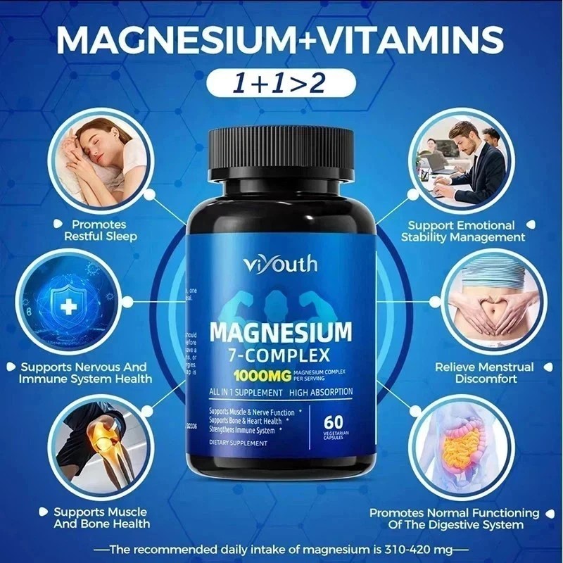 3PCS Viyouth Magnesium 7 Complex Capsules 60 Count Sleep Support Bone Health**