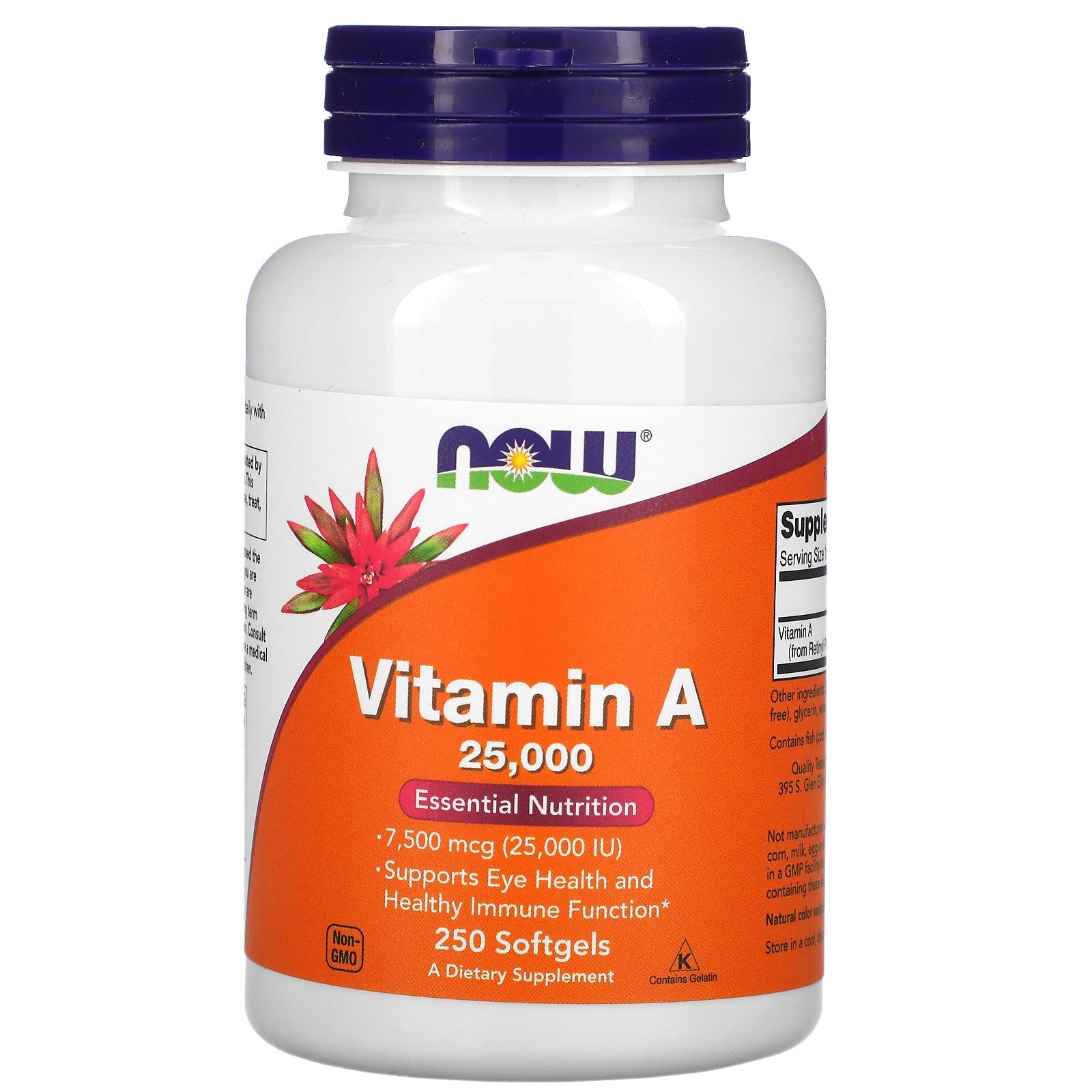 Now Foods Vitamin A 25 000 IU 250 Softgels GMP Quality Assured