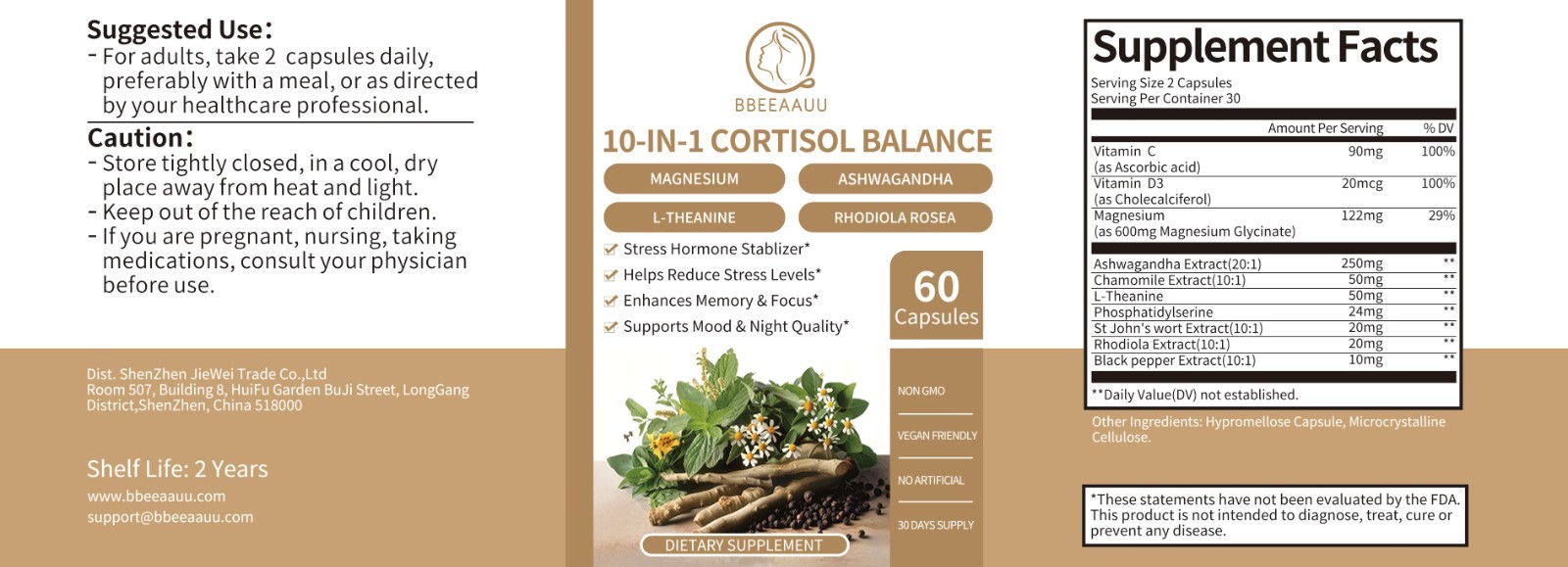 Cortisol Supplements 10-In-1 Cortisol Lower Cortisol Stress Manage for WomenMen