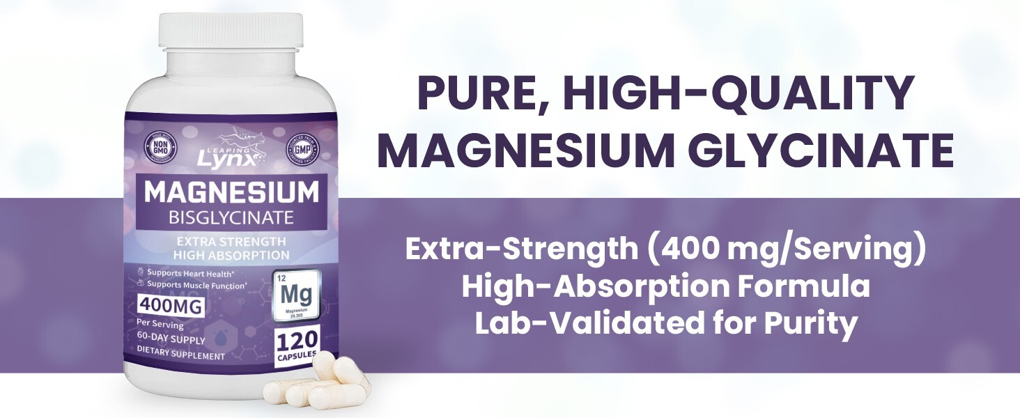 Extra Strength Magnesium Glycinate 400mg, 120 Capsules, 60 Day Supply, High-A…