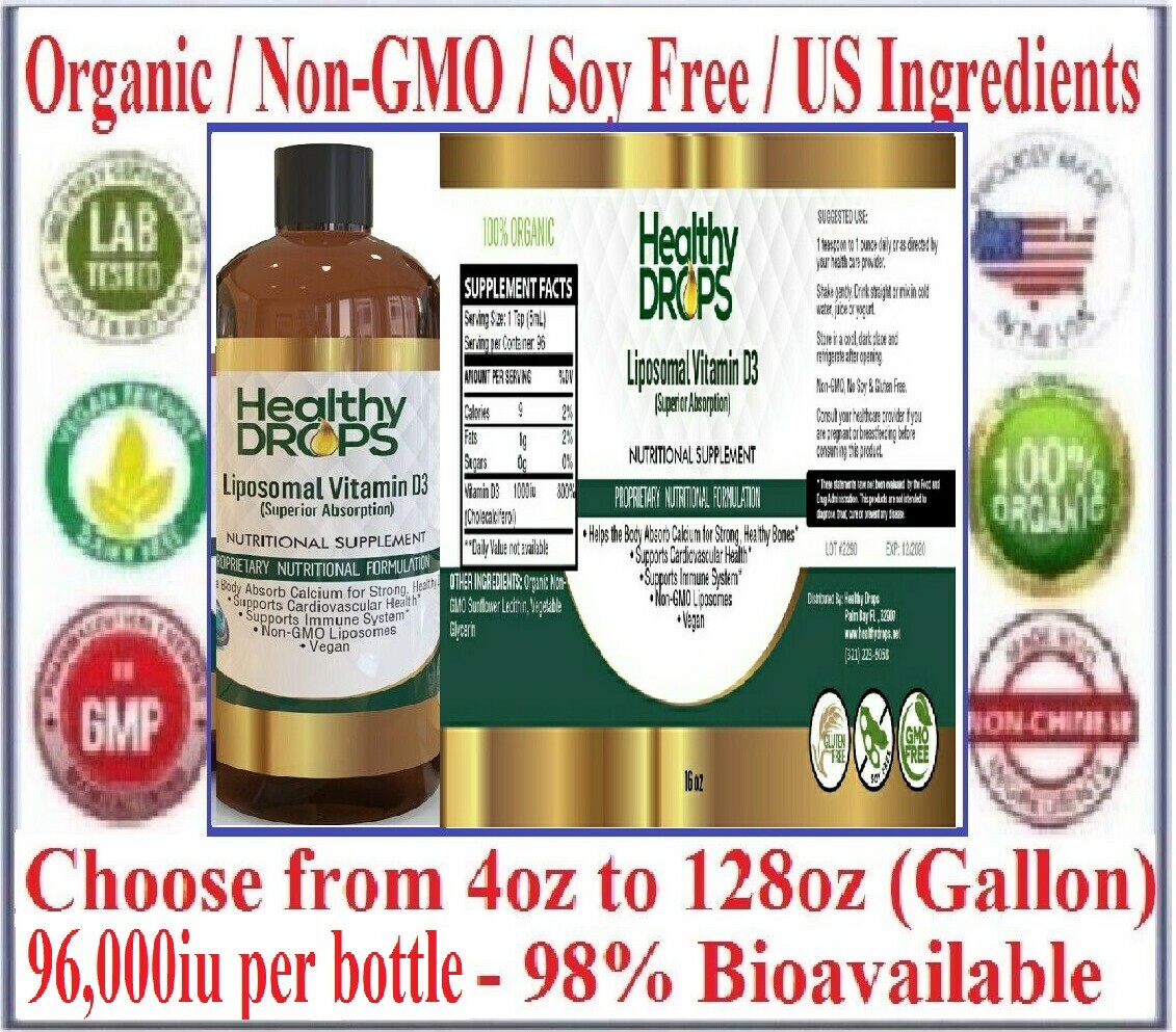 LIPOSOMAL VITAMIN D3 96,000iu 100% ORGANIC SOY FREE NON-GMO LIQUID EXP: 12/2026