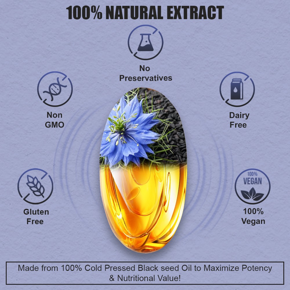 Black Seed Oil 1000mg 60 Capsules Cold Pressed Nigella Sativa