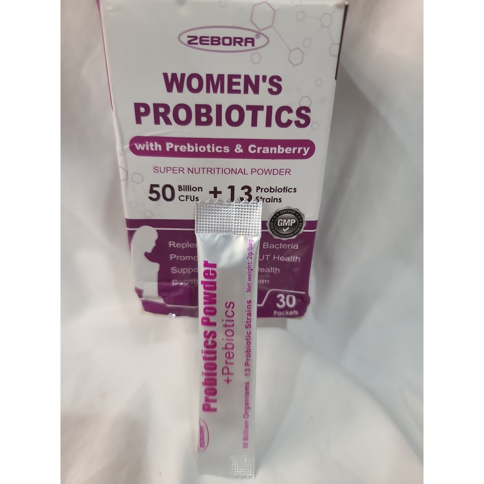 ZEBORA Probiotics for Women 50B CFU Prebiotics Cranberry D Mannose 30 Pack