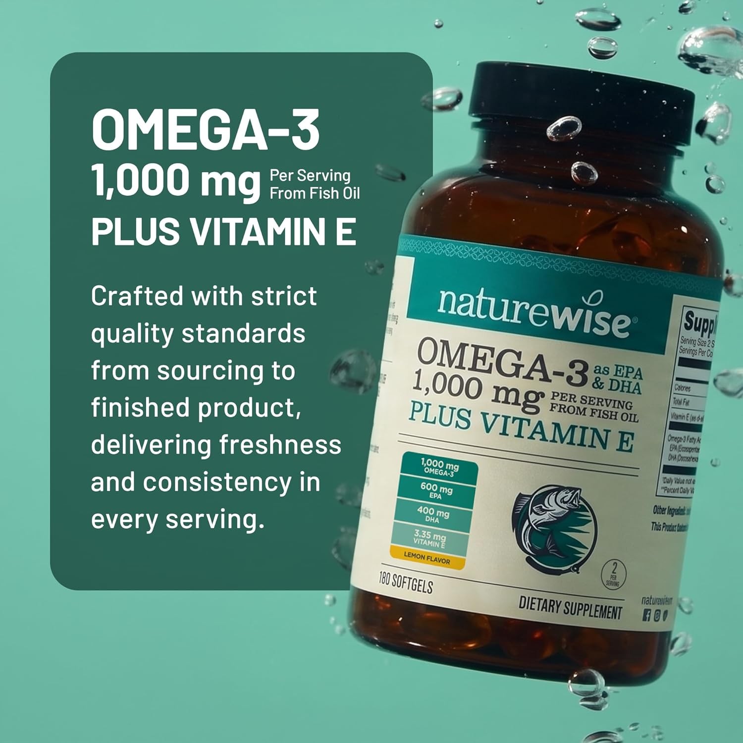 NatureWise Extra-Strength Omega 3 Fish Oil Supplement – 1000mg per Serving – 600