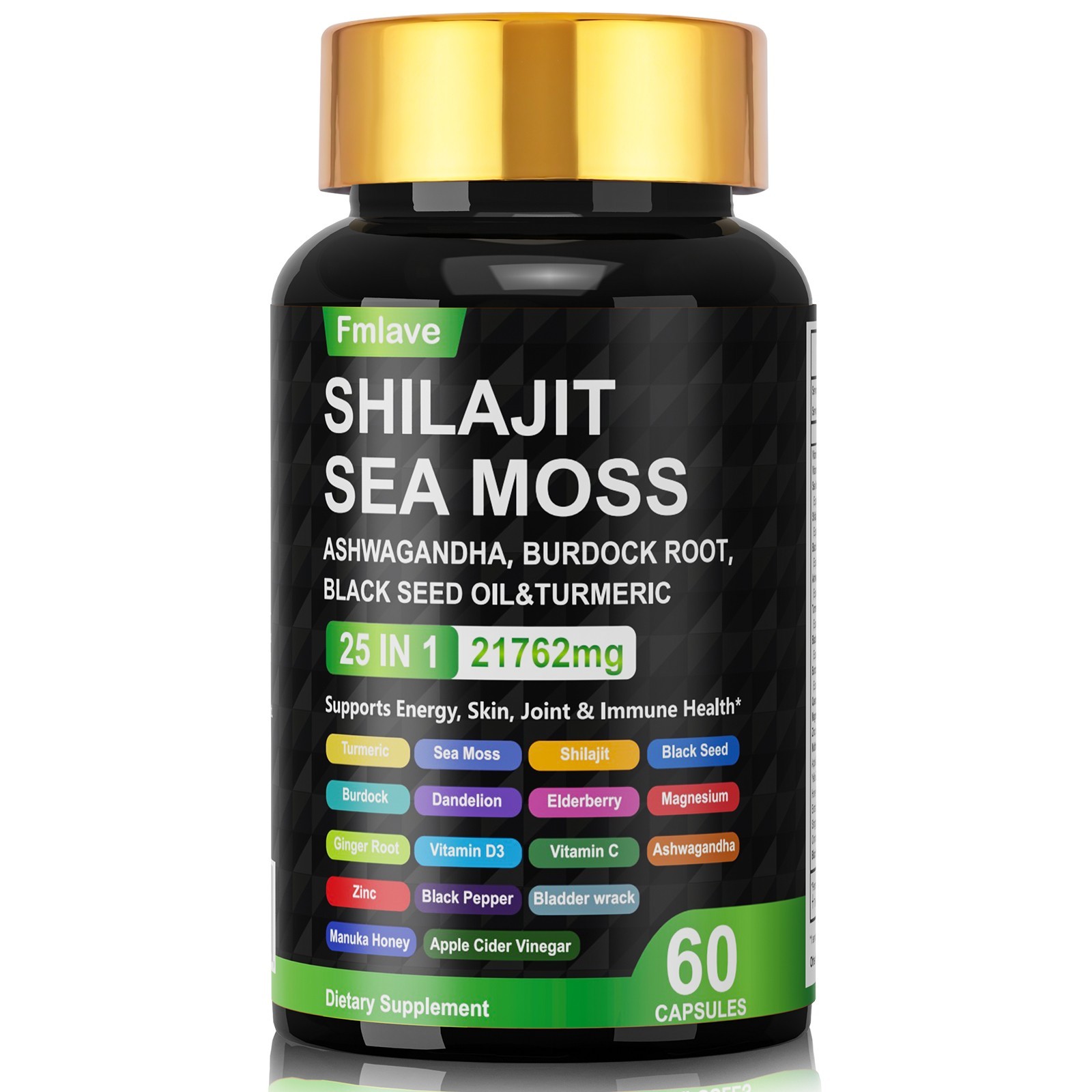 Sea Moss & Shilajit, Black Seed Oil, Turmeric, Ashwagandha, Ginger, Vitamin D US
