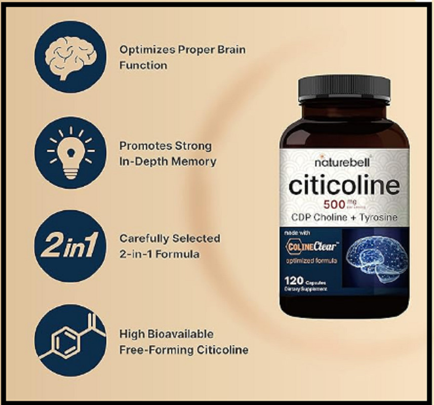 Citicoline Supplements, CDP Choline, Citicoline 500Mg plus Tyrosine 50Mg per Ser
