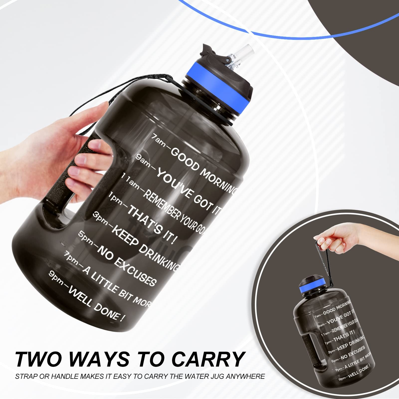 QuiFit Motivational Gallon Water Bottle – 128 Ounces, QFA3 Midnight Black