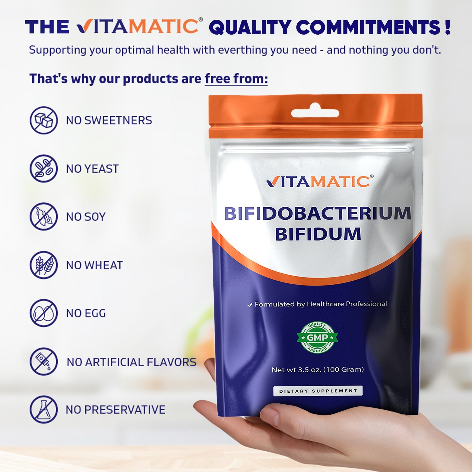 Vitamatic Bifidobacterium Bifidum Probiotic Powder – Digestive Support 100 Gr