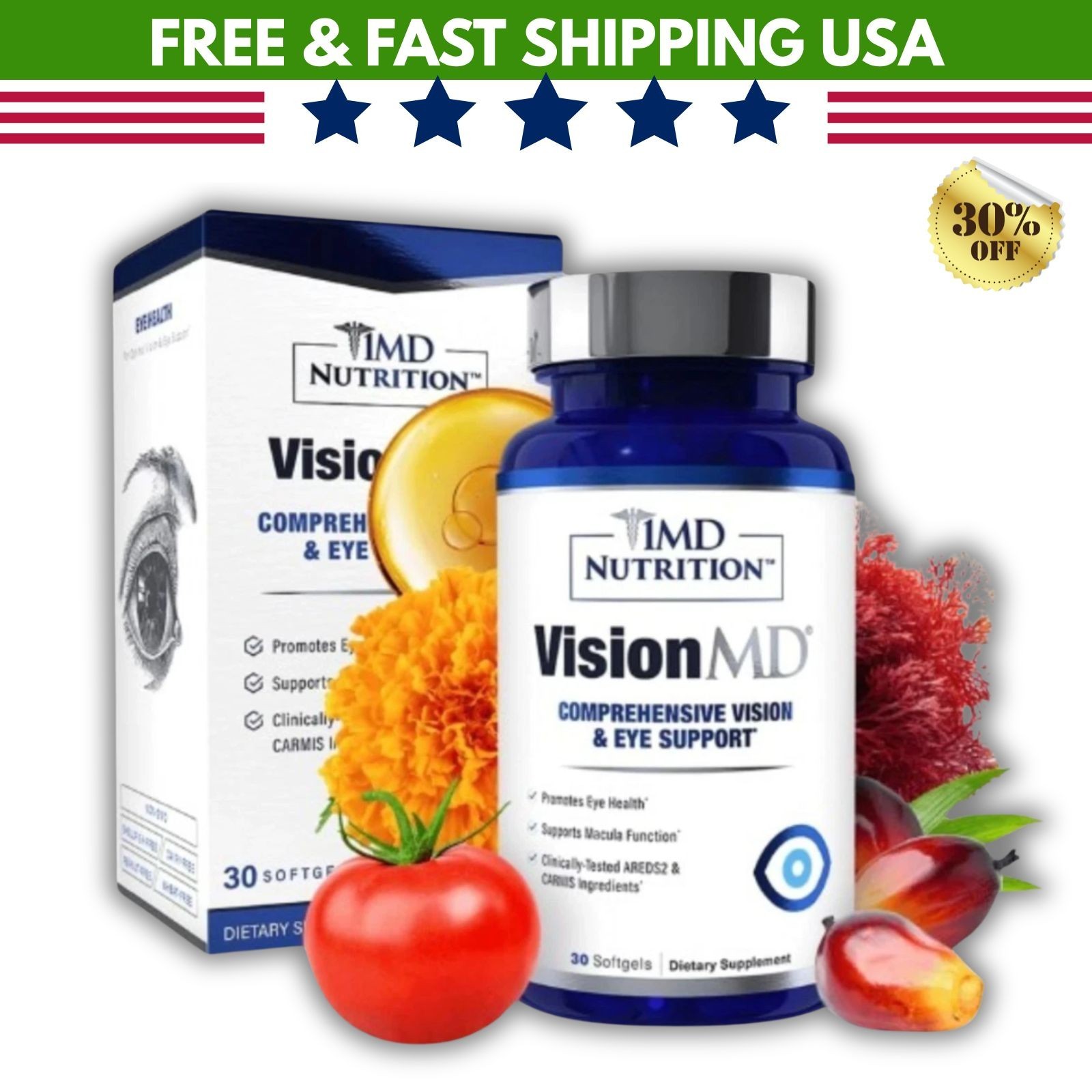 Nutrition 1MD VisionMD Eye Vitamin CARMIS – Eye Supplement – 30 Softgels US