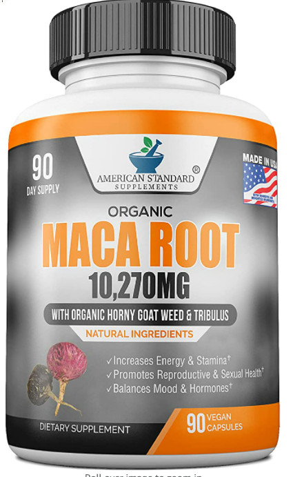 Maca Root Capsules Organic 10270mg with Tribulus, Horny Goat Weed, Zinc – 90Caps