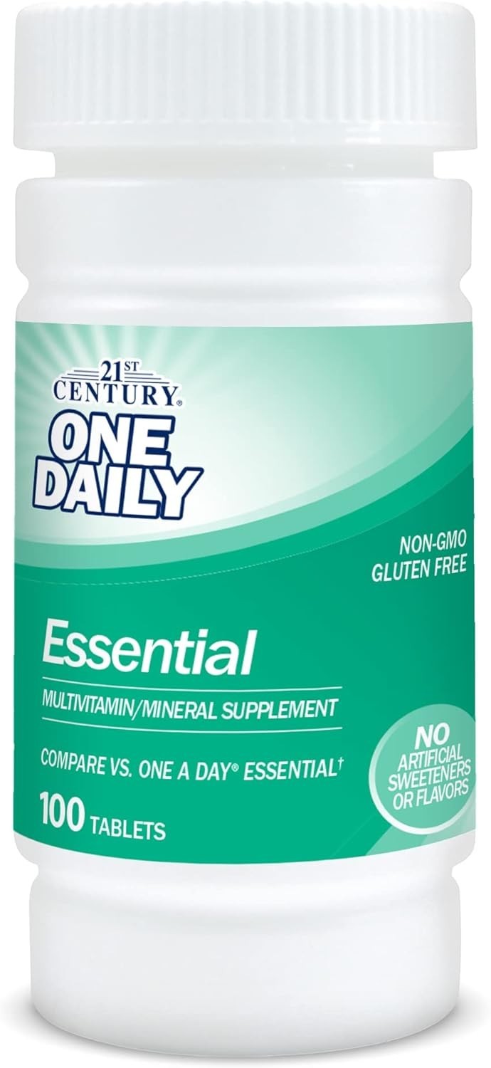 Daily Essential Multivitamin Tablets – 100 Count, Gluten-Free & Easy to Swallow