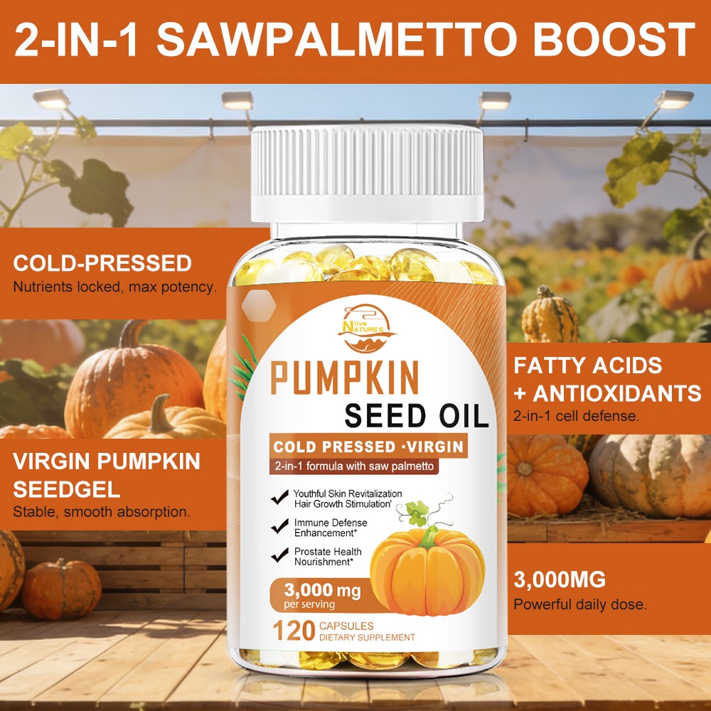 Everly Pumpkin Seed Oil With Saw Palmetto, Upgraded Cold Pressed, 120 Softgels