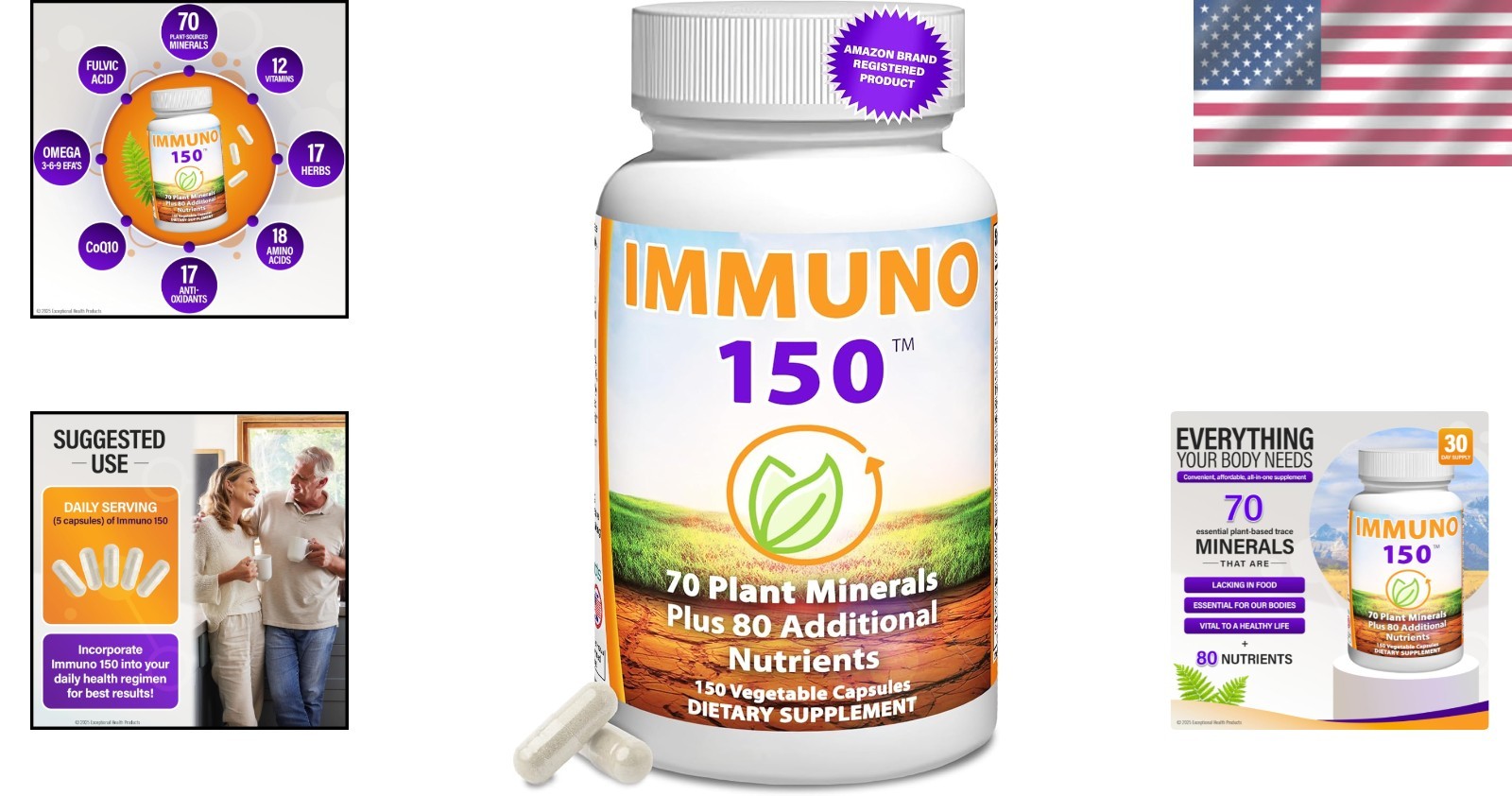 Immune Support Supplement – 70 Plant Minerals & 13 Vitamins in 150 Capsules