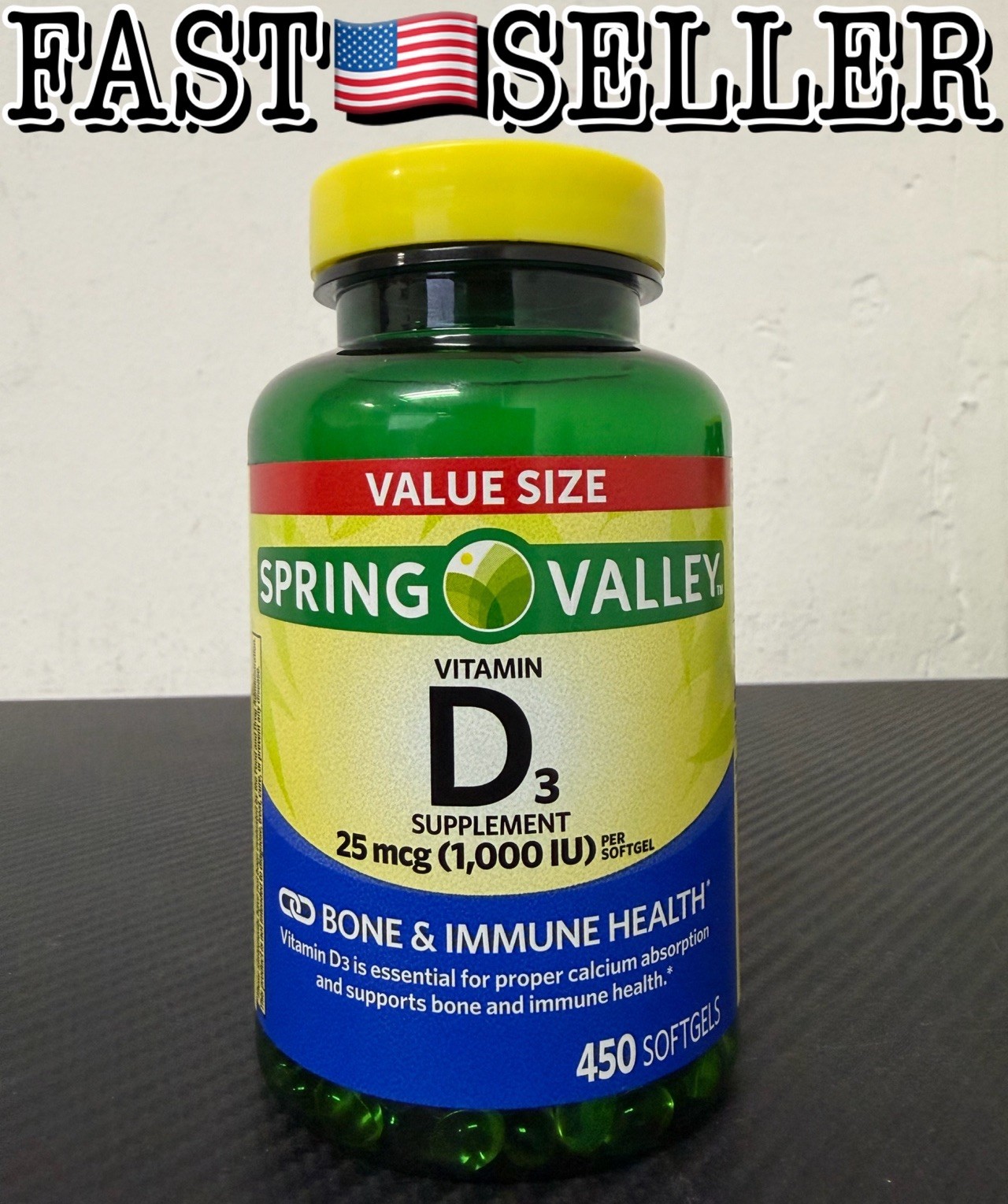 Spring Valley Vitamin D3 1000 IU Softgels, 450 Count – Expires: 07/2026 Sealed!