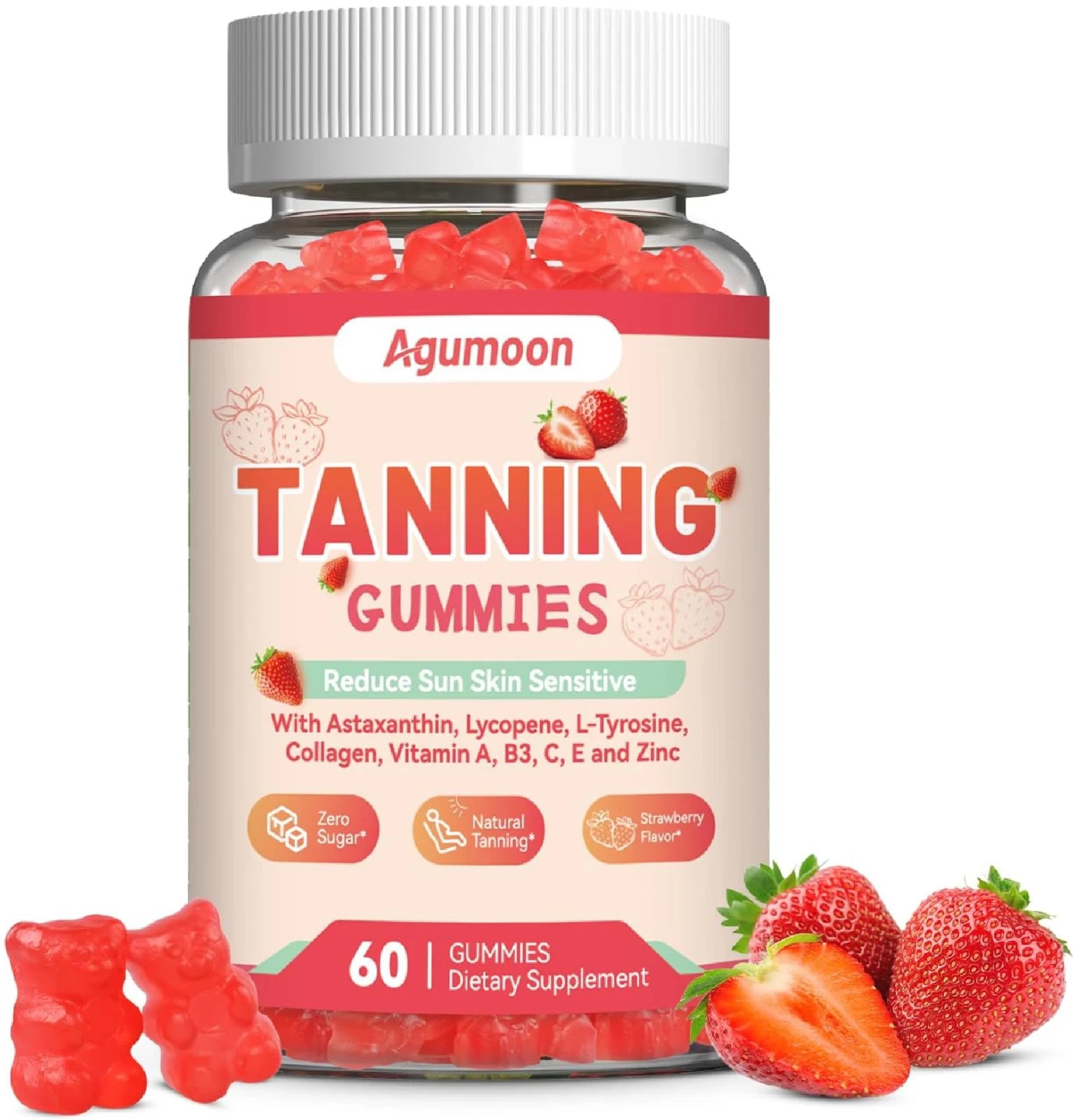 Tanning Gummies for Women and Men, Self Tan Supplement with Beta Carotene, Lycop