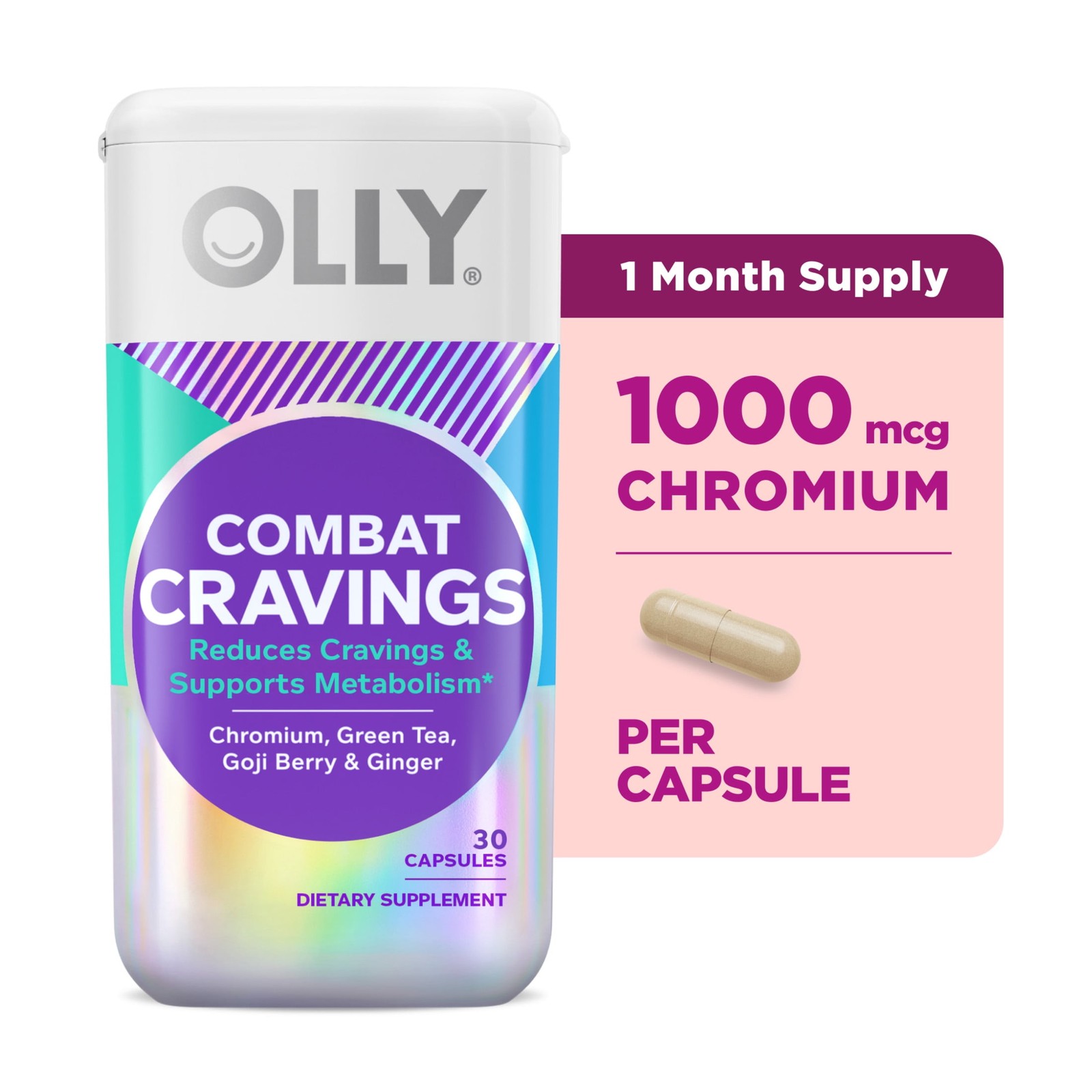 Combat Cravings Capsules, Metabolism Support, Chromium Picolinate, 30 Count