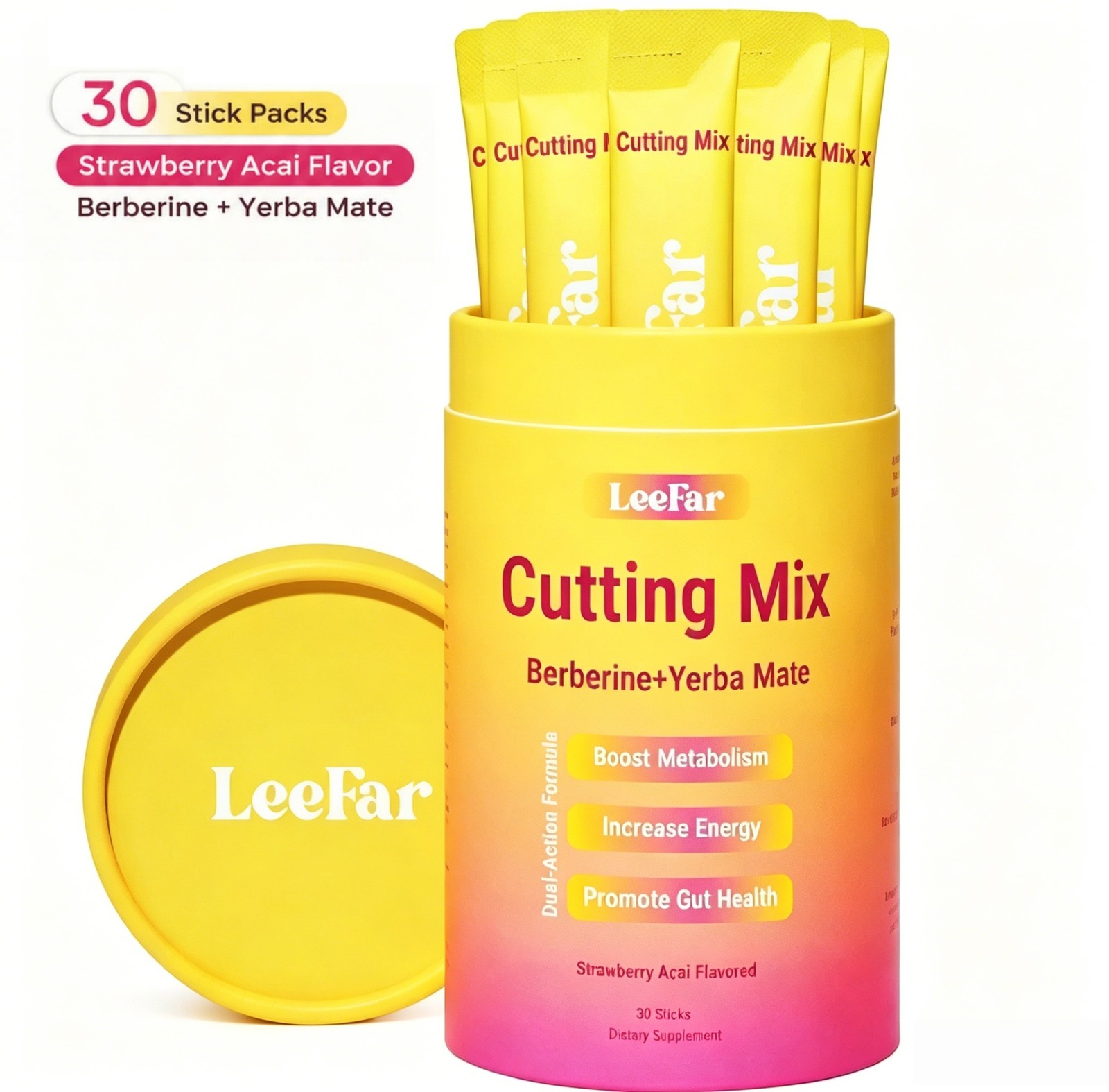 30 Stick Packs LeeFar Cutting Drink Mix – Berberine, Chromium,5-HTP, Yerba Mate