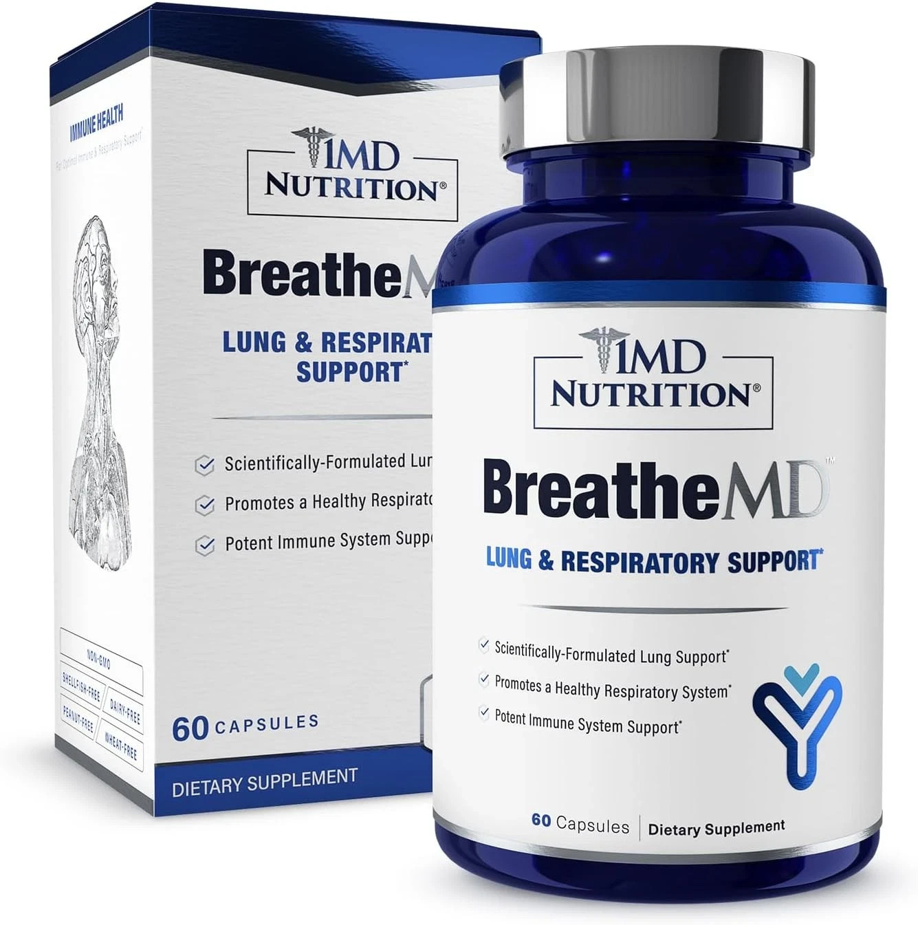 1MD Nutrition BreatheMD | Lung and Respiratory Support 60 Count (Pack of 1)