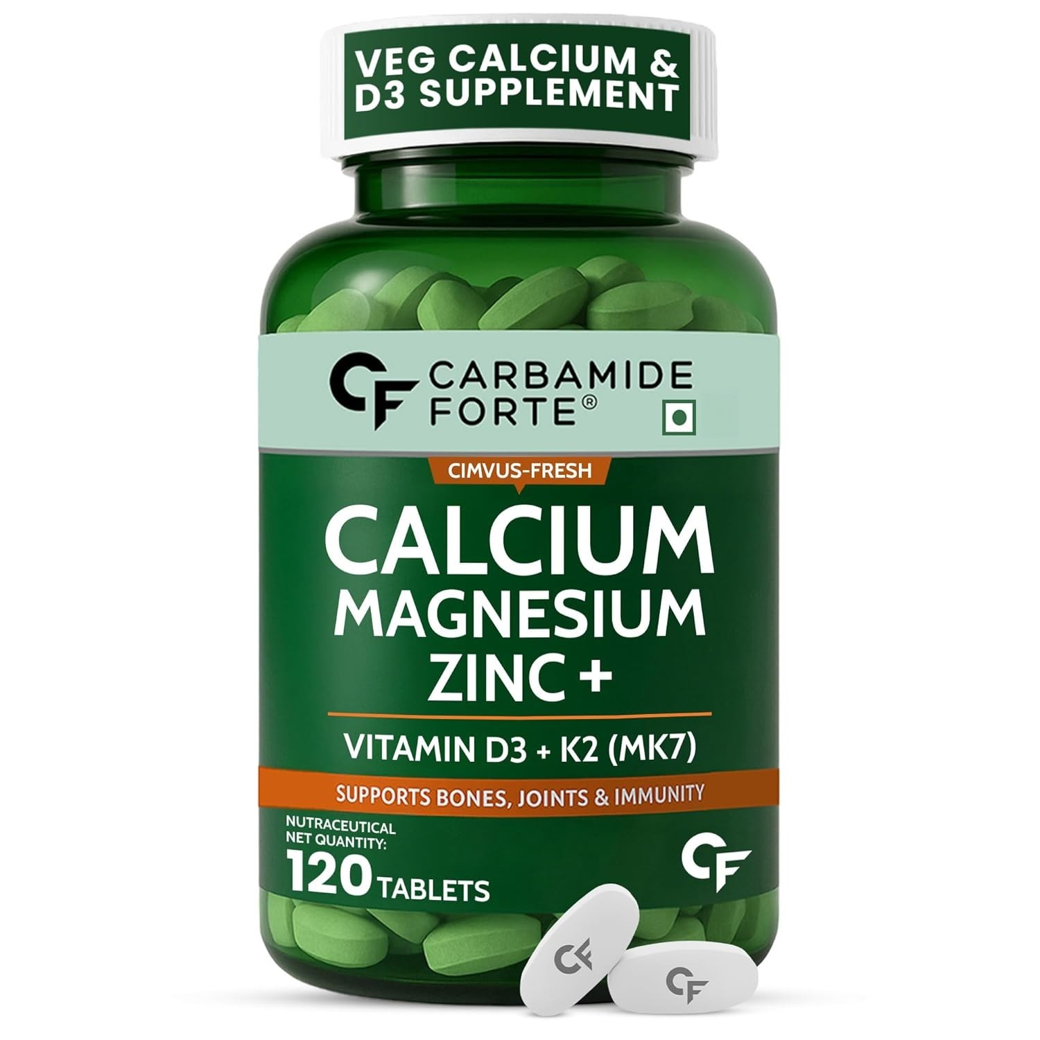 Carbamide Forte Veg Calcium D3 K2 MK7 Magnesium Zinc Tablets 120 Count