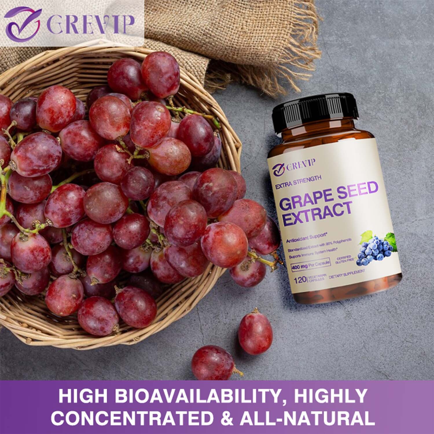 120pcs Grape Seed Extract 400mg-95%Polyphenols Antioxidant,Cardiovascular Health
