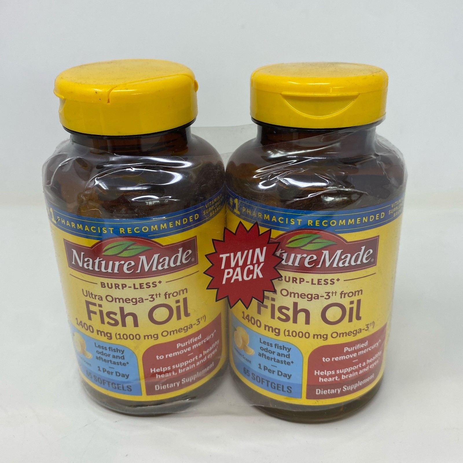 Nature Made Ultra Omega-3 1400mg Fish Oil 65ct x2 Twin Pack Amber/Yellow