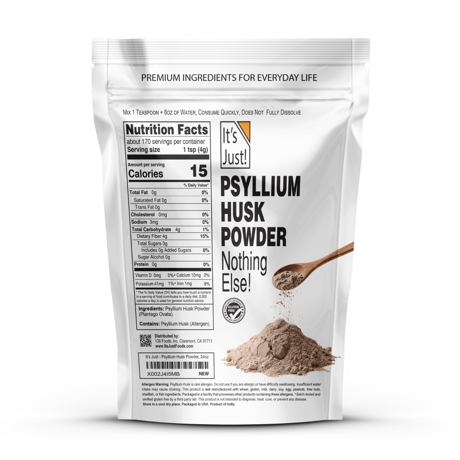 Psyllium Husk Powder – Dietary Fiber for Digestive Health, Keto Baking, 24oz