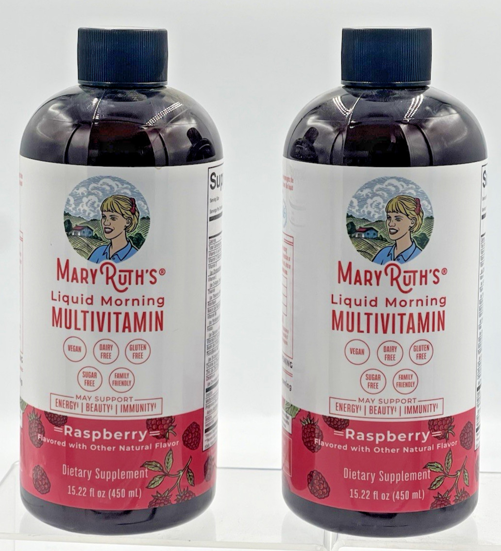 Lot of 2 MaryRuths Liquid Morning Multivitamin Raspberry 15.22oz EXP 05/27