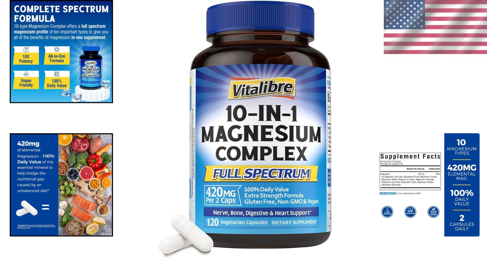 Vitalibre 10 in 1 Magnesium Complex, 420mg Elemental Magnesium | Ultra Strength,