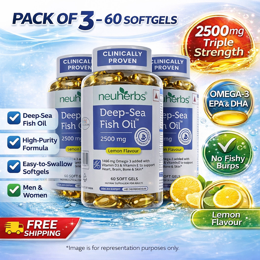 Neuherbs Omega 3 Fish Oil 2500mg Triple Strength Lemon 60 Softgels x3