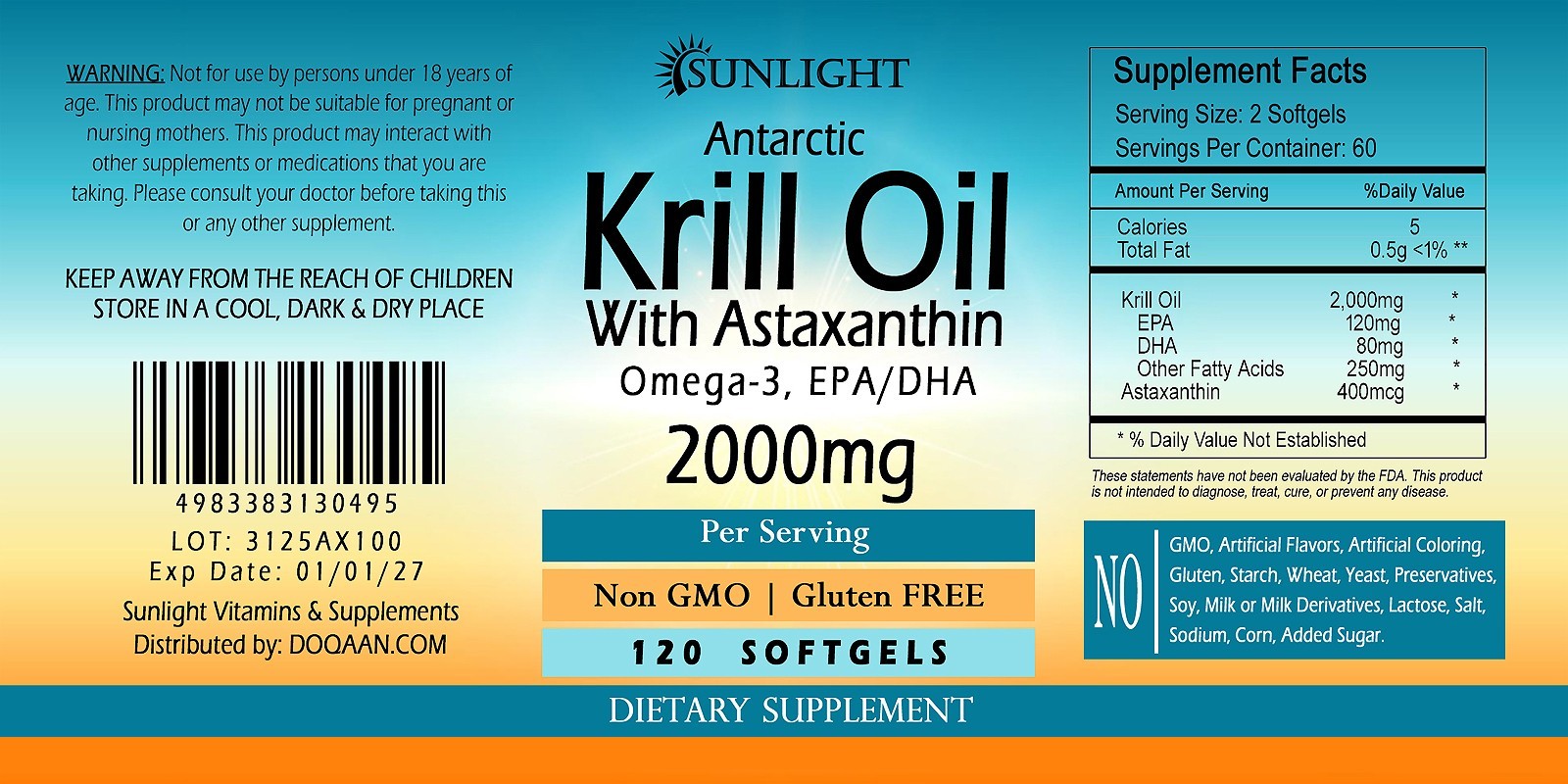 Antarctic Krill Oil Softgels 2000mg Per Servings – Fresh Stock 120 Count 01/27 =