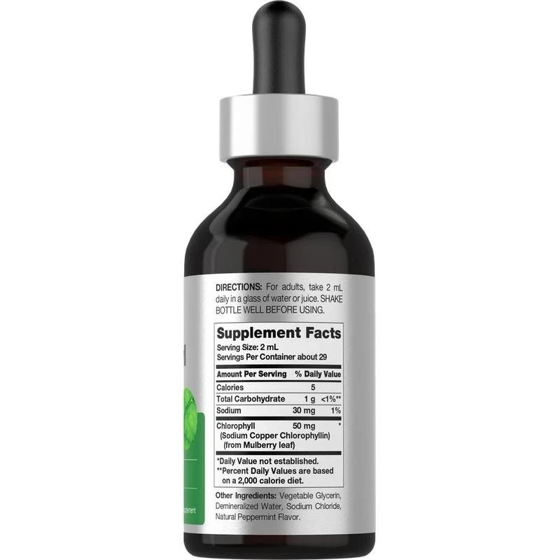 Liquid Chlorophyll Drops 2 oz, Non-GMO, Natural Peppermint Flavor, by Horbaach