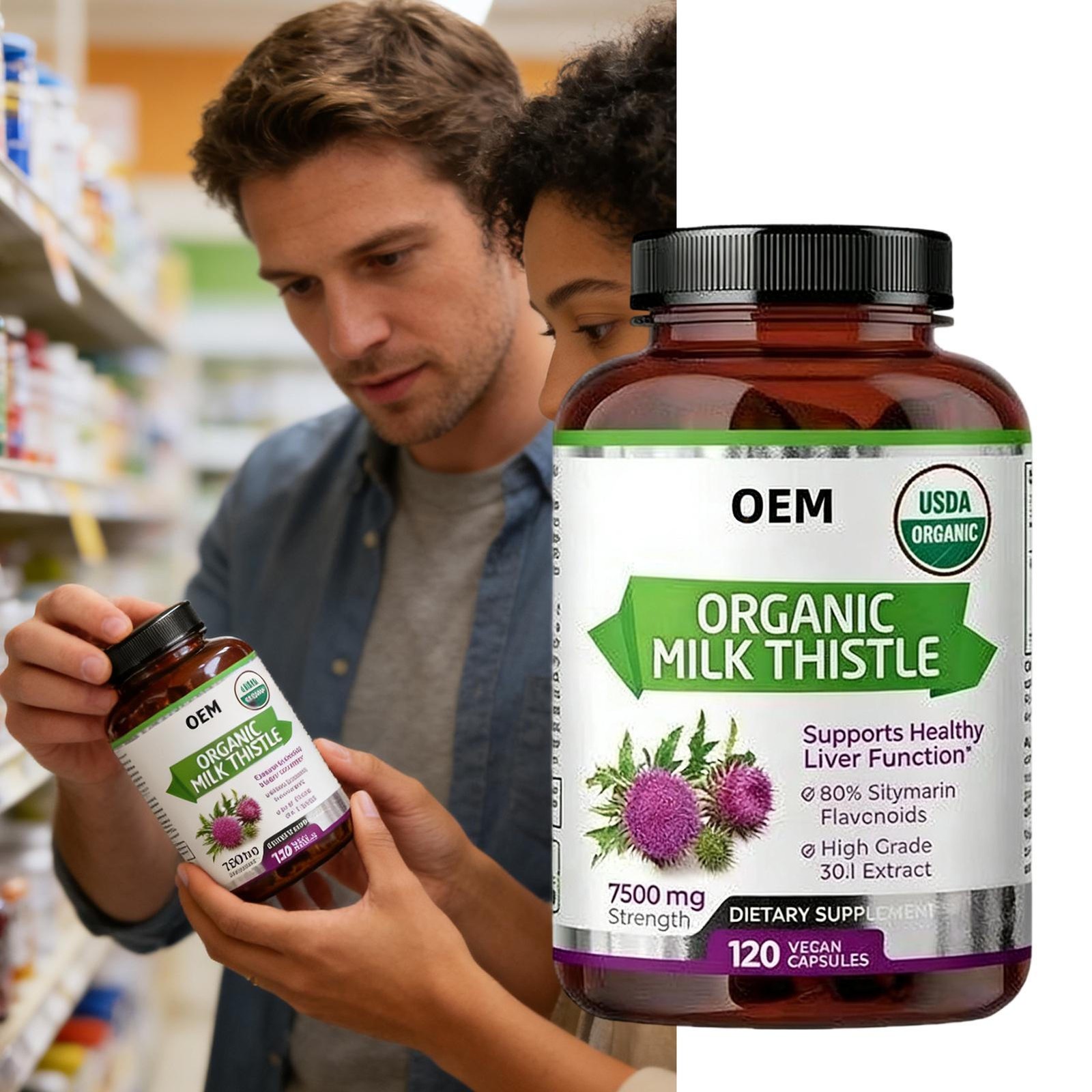 Advanced Organic USDA Milk Thistle 7500mg 120 Vegan Caps 80% Silymarin Liver Cle