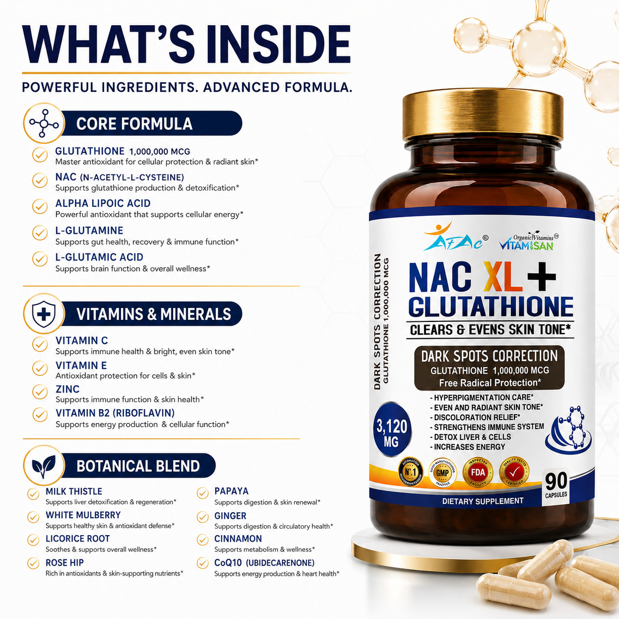 N-Acetyl L-Cysteine ( NAC) 180 CAPS Gluten free 3120Mg 2 bottles Non GMO 180 cap