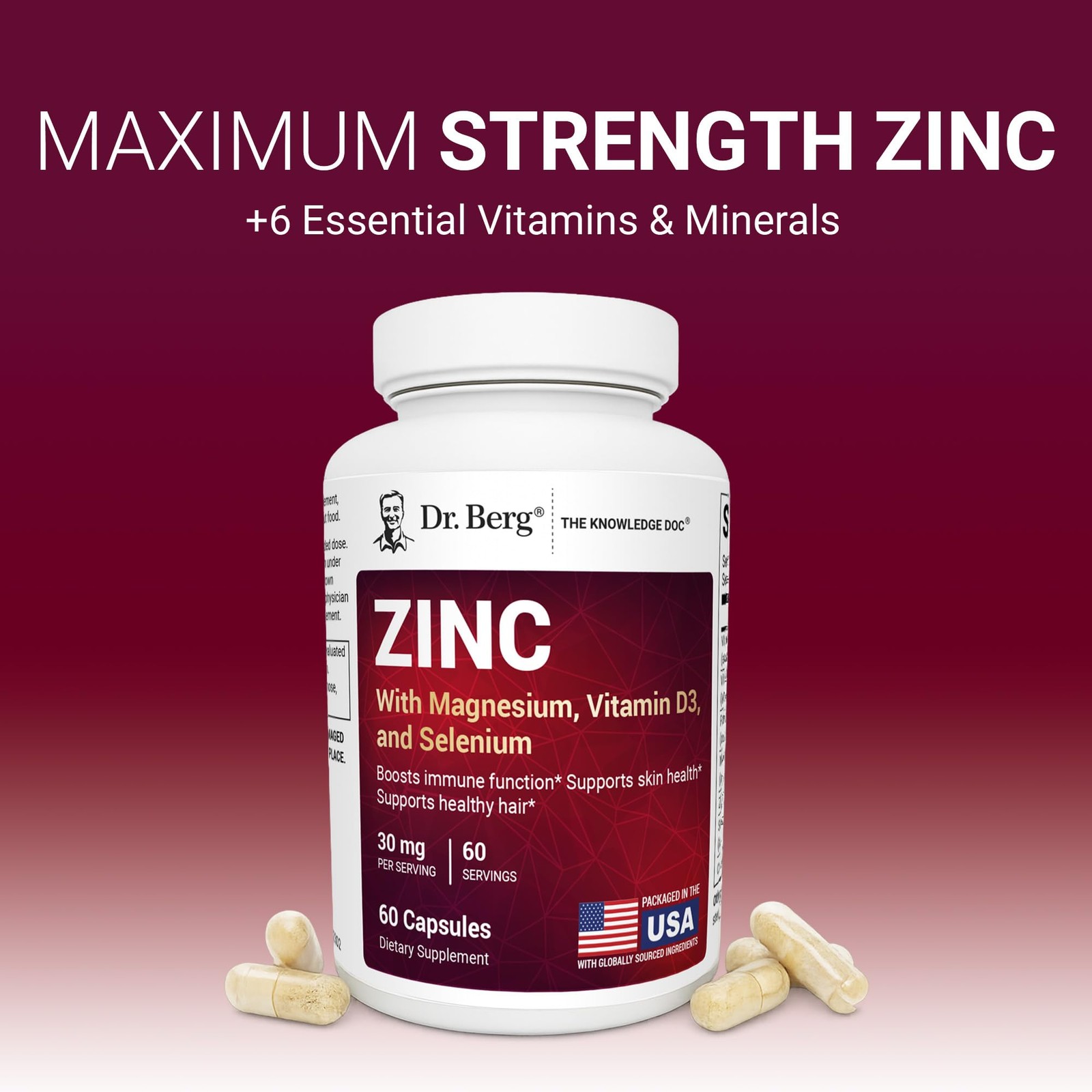 Dr. Berg Zinc 30mg Enhanced with Magnesium, Vitamin D3, 60 Count (Pack of 1)