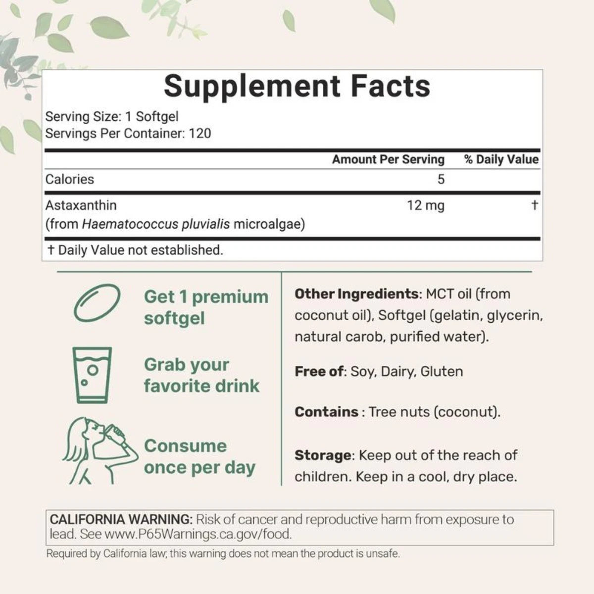 2 package | Micro Ingredients Astaxanthin 12mg with MCT Oil, 120 Softgels