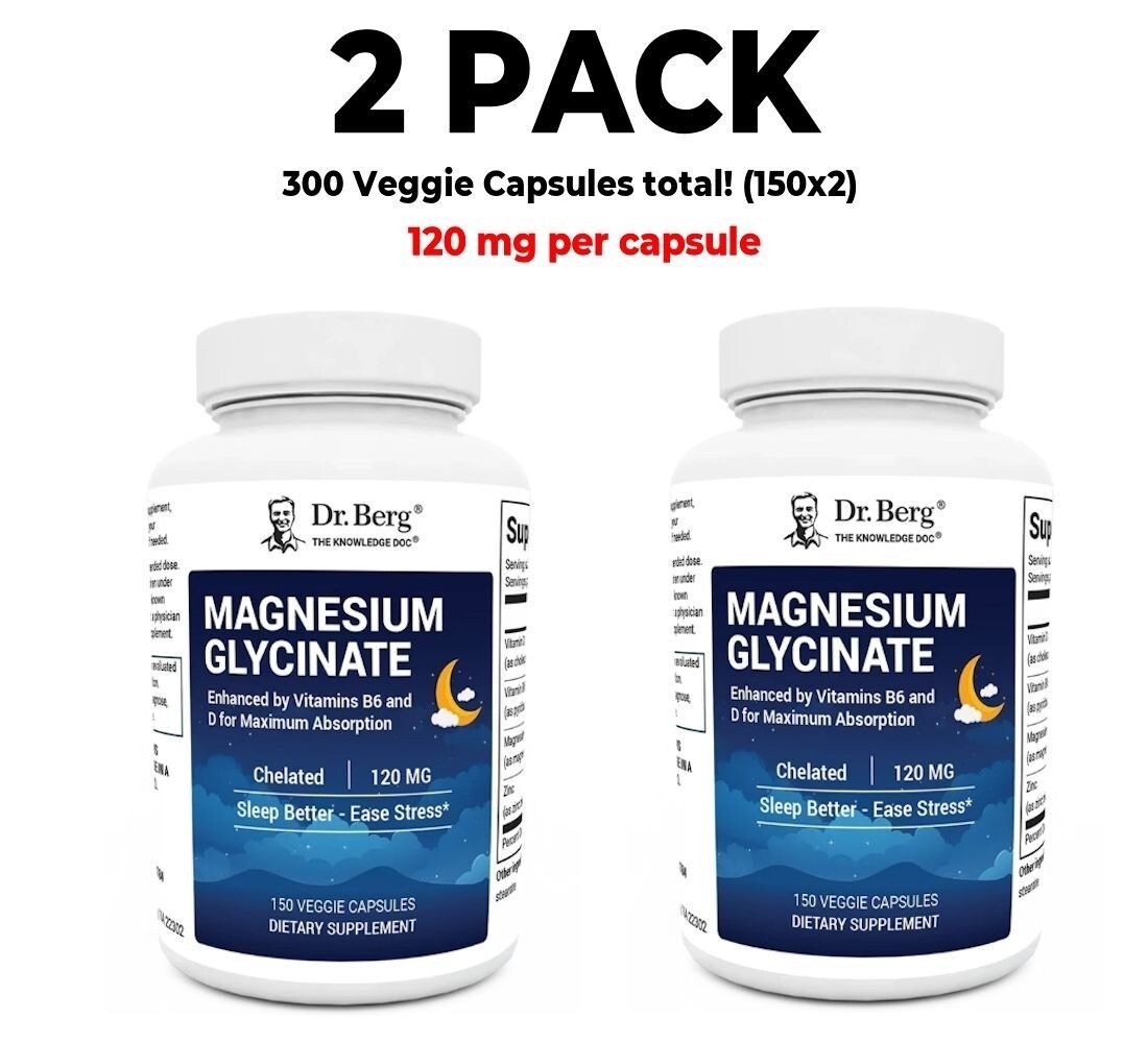 Dr. Berg’s Magnesium Glycine, 2 packs,150 vegetarian caps per hat 300 in total!